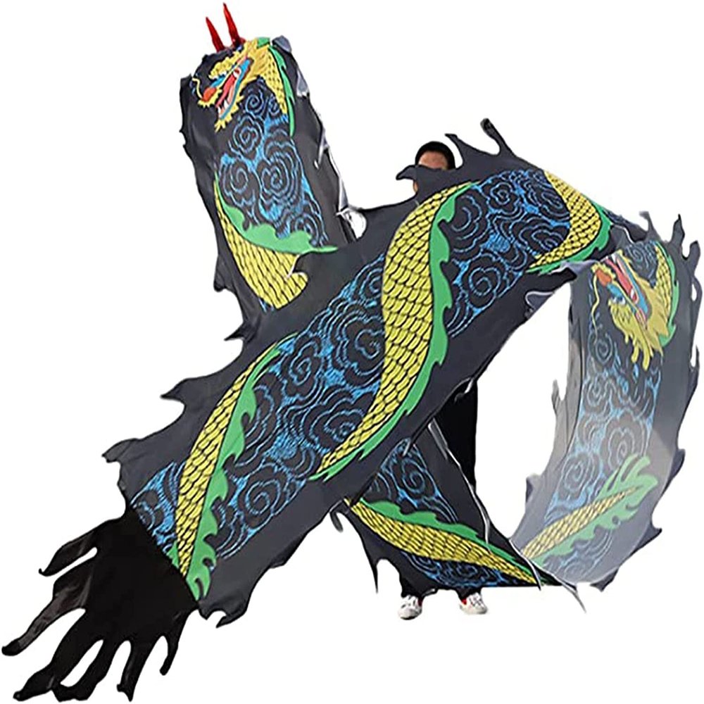 NOBRIM Dragon Dance Practice Ribbon Streamer Silk Dragon Dance Ribbon Streamer, 3D Colorful Dragon Silk Flowy Spinning & Shaking Poi Outdoor Playing