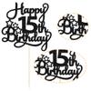 1 Pack Happy 15th Birthday Cake Topper Black Glitter Mis Quince 15 Cheers to 15 Years Old Birthday Cake Pick for Celebrating 15th Birthday Anniversary Party Cake Decorations Supplies view 3