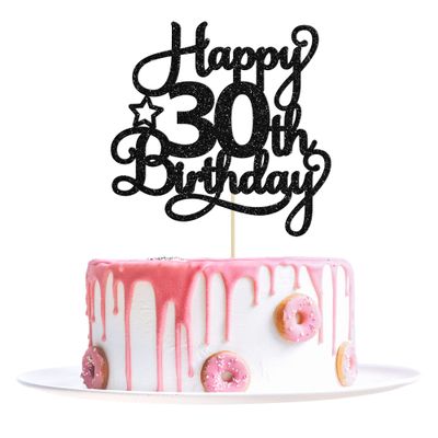 1 Pack Happy 30th Birthday Cake Topper Black Glitter 30 & Fabulous Cheers to 30 Years Old 30th Birthday Cake Pick for Celebrating 30th Birthday Anniversary Party Cake Decorations Supplies