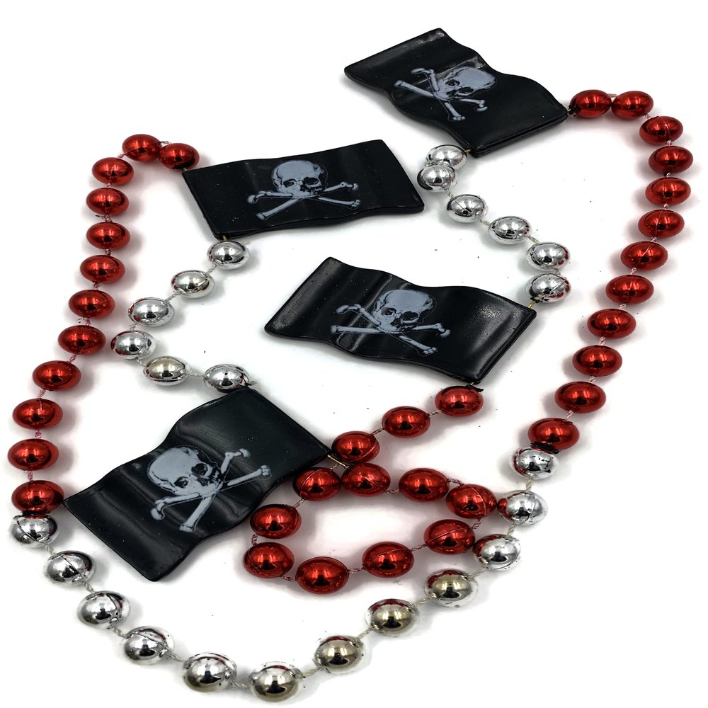 Gasparilla Pirate Flag Skull Mardi Gras Bead Necklace Spring Break Cajun Carnival Festival