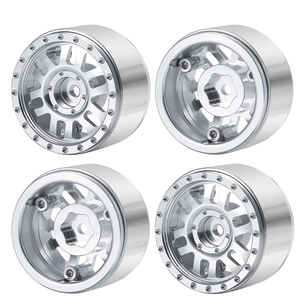 4PCS 1.0" Beadlock Wheel Rims Metal Silver Wheel Hub for 1/24 Axial SCX24 Gladiator RC Crawler Car Upgrade Parts