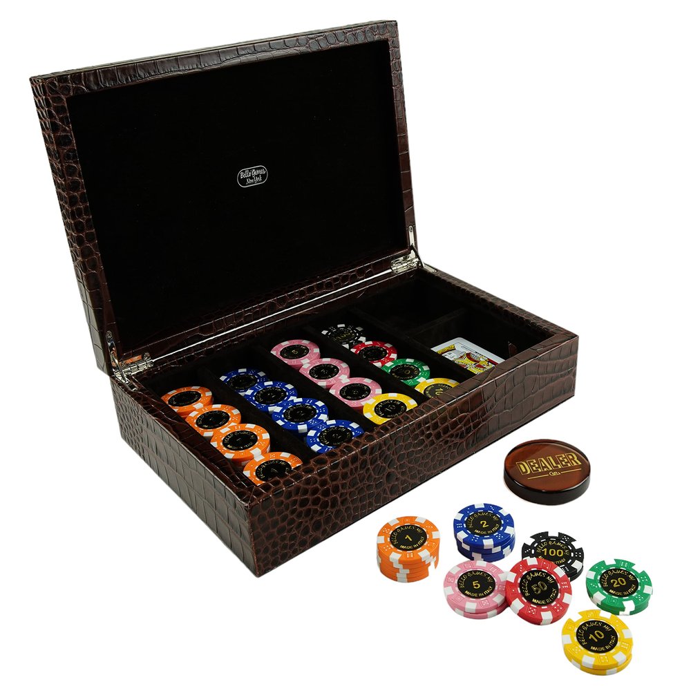 Bello Games Collezioni - Via Bocca Di Leone Luxury Poker Set from Italy in a Genuine Leather Croco Printed Case