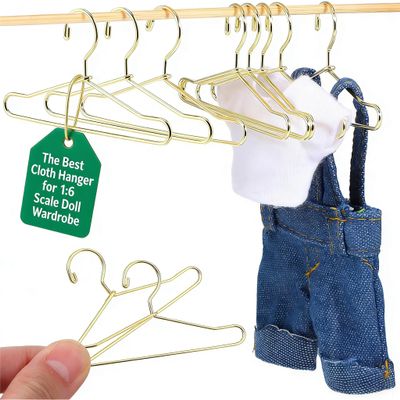 10 Pcs Mini Clothes Hangers, 2.5 Inch Tiny Gold Metal Hangers for Dollhouse - 1:6 Scale Doll Wardrobe Accessories for Delicate Dresses & Display