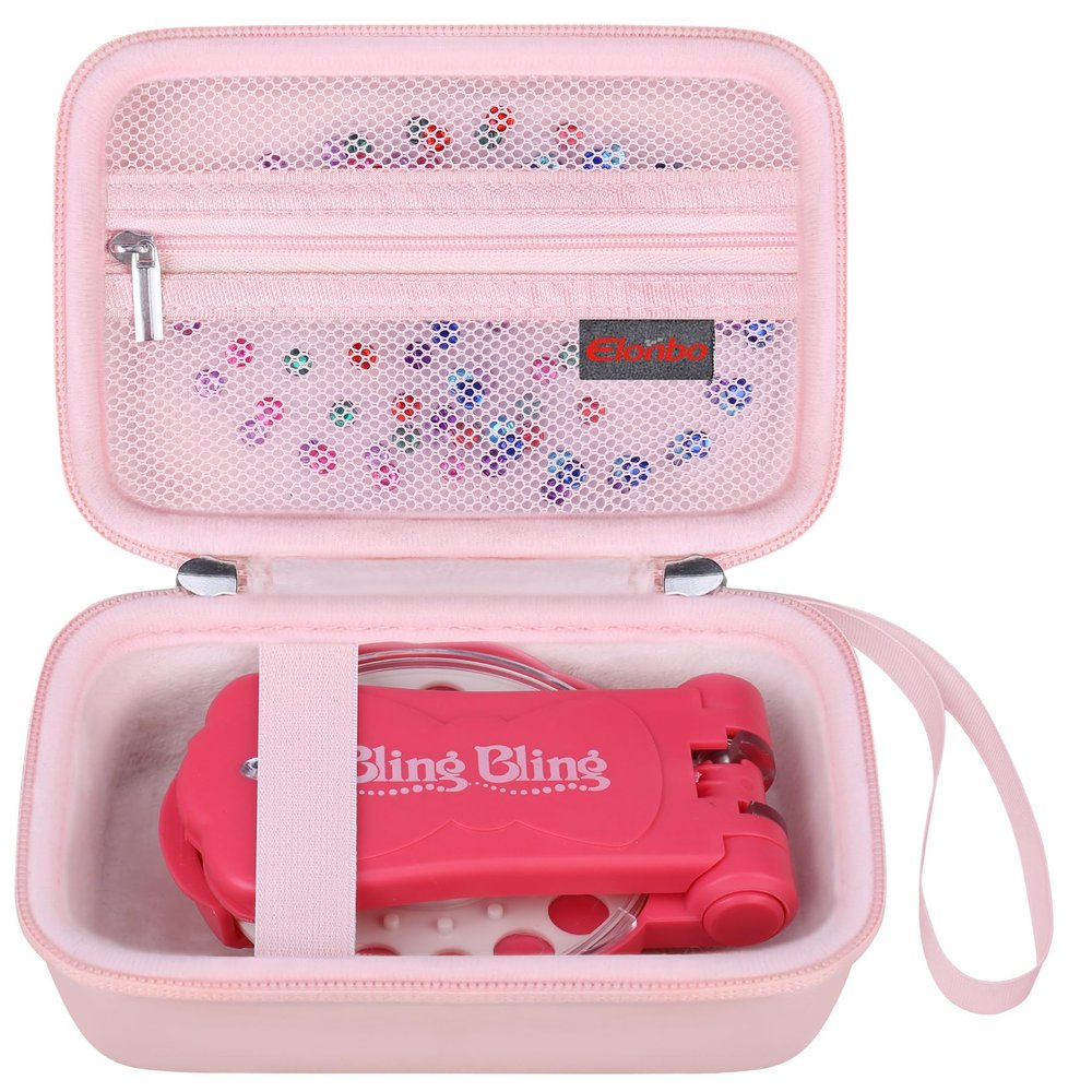 Elonbo Carrying Case for Blinger Dazzling Starter Kit, Blinger Kids Glam Collection Starter Kit Storage Bag, Kids Hair Styling Tool Travel Organizer Holder, Pink+ Pink