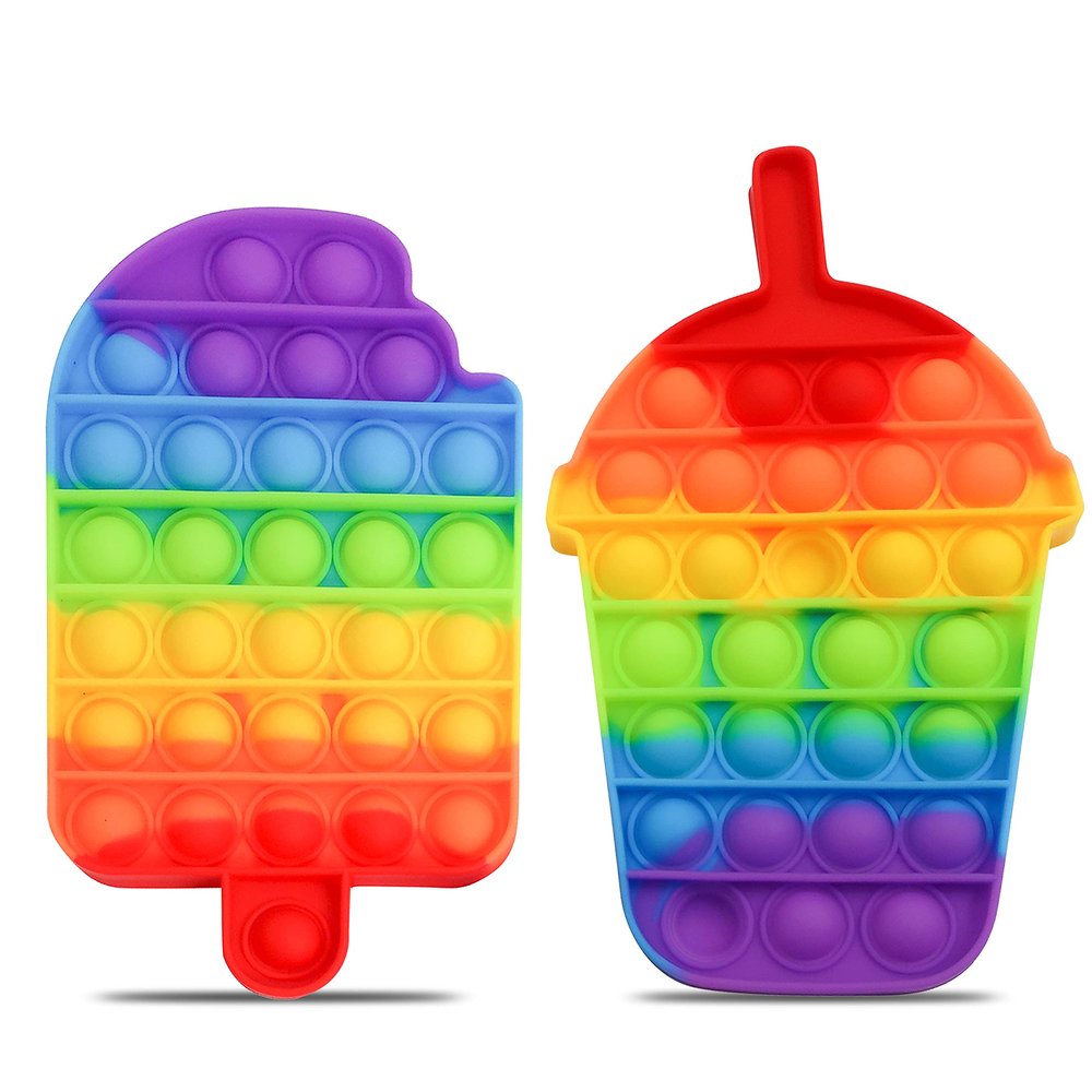Bubble Popper Fidget Toy Stress Relieving Push Pop Bubbles Toy for Kids and Adults, Relaxing Silicon Bubble Poppers Sensory Toy for ADHD, Autistic Kids (Ice Pop & Frappe)