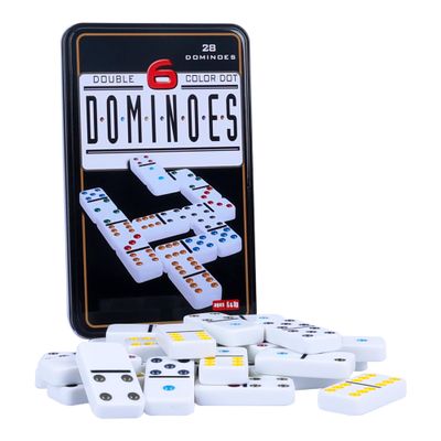 GOTHINK Double 6 Dominos Set for Adults with Tin Box Storage - 28 Tile Colorful Dot Dominoes Games Set for Family Night Gift Travel Game - Classic Party Board Game Ideal for 2-4 Players