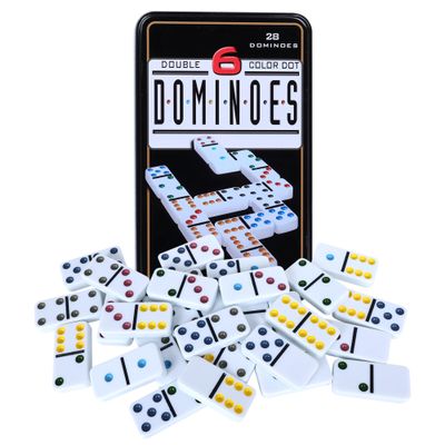 Offelec Double Six Dominoes Set | 28 Domino Tiles Double 6 Dominos with Storage Tin | Classic Family Game for Kids & Adults | Ideal for Travel, Game Nights & Educational Fun | 2-4 Players