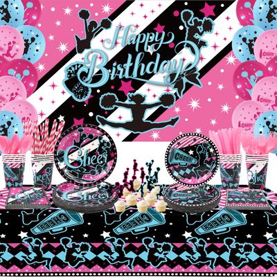 Cheerleading Party decoration, Cheerleading birthday Party Supplies Packs, Gymnastics PartyCheer Party Supplies include Background, Plates, Balloons, Cheerleading Party Set Serves 20 (Background)