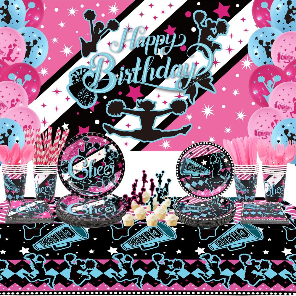 Cheerleading Party decoration, Cheerleading birthday Party Supplies Packs, Gymnastics PartyCheer Party Supplies include Background, Plates, Balloons, Cheerleading Party Set Serves 20 (Background)