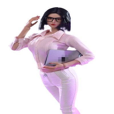 1/6 Scale Female Clothes,Girl Slim Blouse Denim Trousers Pants Costume Clothing for 12inch Action Figure Body (Pink Shirt and White Pant)