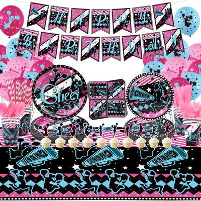Cheerleading Party decoration, Cheerleading birthday Party Supplies Packs, Gymnastics PartyCheer Party Supplies include Background, Plates, Balloons, Cheerleading Party Set Serves 20 (Banner)