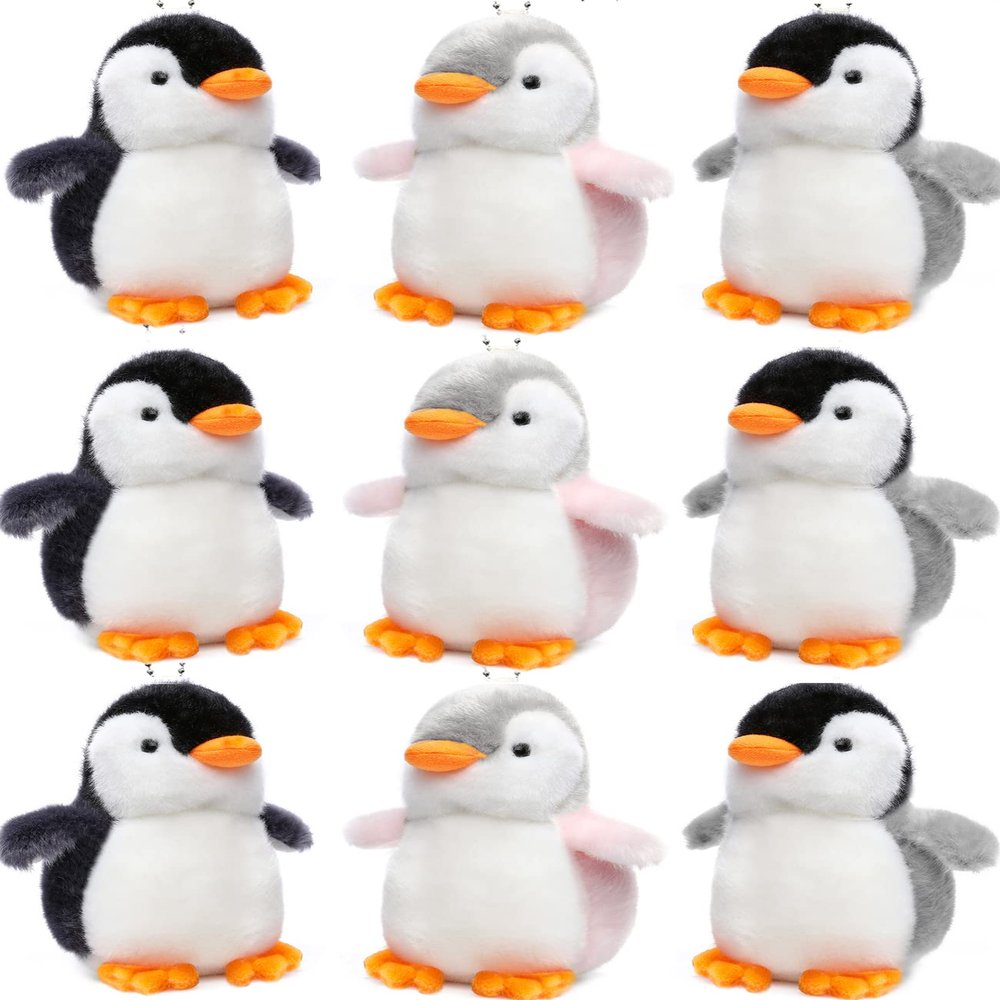 Alodidae 9 Pcs Mini Penguin Stuffed Animal Plush Keychain Gifts Party Supplies Small Penguins Hanging Pendant for Bag Christmas Tree (Black Pink Grey)