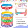 Sratte 120 Pcs Happy Birthday Rubber Bracelets for Kids Stretch Wristbands Bulk Birthday Bracelets for Classroom Student Back to School Gift Teacher Birthday Party Favors Supplies (Classic Color) view 2