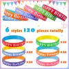 Sratte 120 Pcs Happy Birthday Rubber Bracelets for Kids Stretch Wristbands Bulk Birthday Bracelets for Classroom Student Back to School Gift Teacher Birthday Party Favors Supplies (Classic Color) view 3
