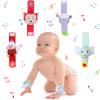 4 Pieces Baby Wrist Rattles Animal Pattern Newborn Foot Rattles Toy for 0-12 Months Babies Boy Girl Infant Birthday Gifts Educational Toys, 4 Designs (Sheep, Dog, Chick, Monkey) view 1
