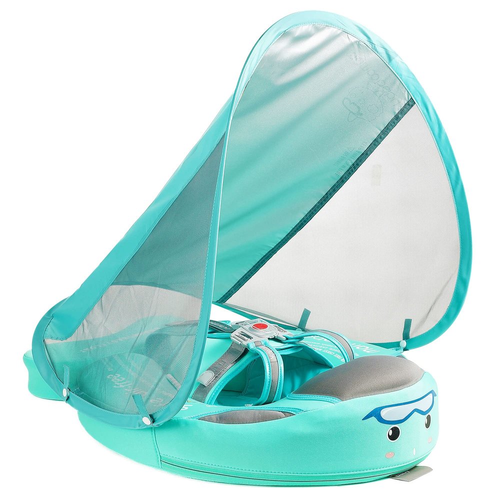 Mambobaby Float Add Tail Baby Swim Float with Canopy, Non-Inflatable Solid Baby Float, Upgrade Soft Skin-Friendly Fabric Material Infant Swim Float (Special Edition Green)