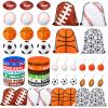 LEIFIDE 48 Pcs Sport Party Favors 12 Sets Silicone Bracelet Drawstring Treat Bag Mini Stress Ball Keychains for Sport Birthday Party Supplies view 1