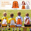 LEIFIDE 48 Pcs Sport Party Favors 12 Sets Silicone Bracelet Drawstring Treat Bag Mini Stress Ball Keychains for Sport Birthday Party Supplies view 3