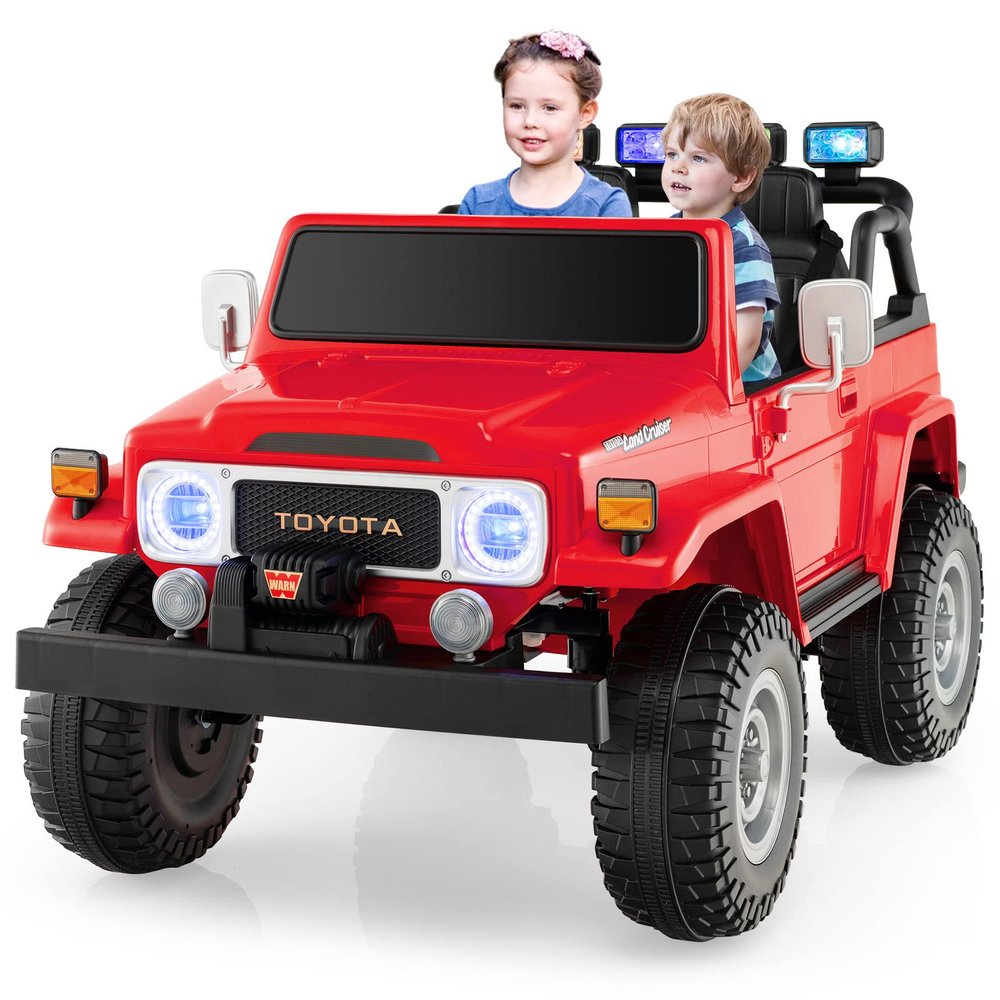 Costzon 2 Seater Ride on Car, 12V Licensed Toyota FJ40 Ride On Truck w/ 2.4G Remote Control, Spring Suspension, Storage Box, Colorful Lights, Music, USB Port & FM, Electric Car for Kids (Red)
