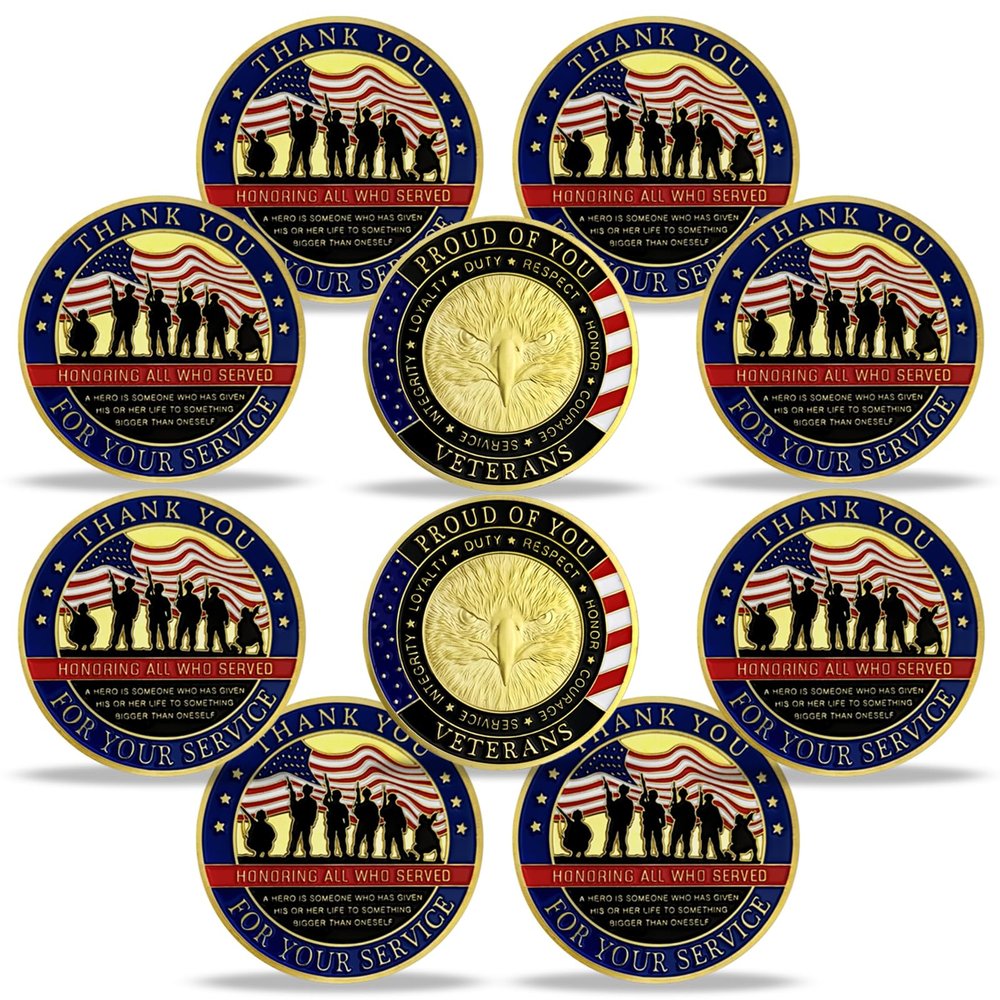10Pcs Veterans Military Challenge Coins Thank You for Your Service Appreciation Gift