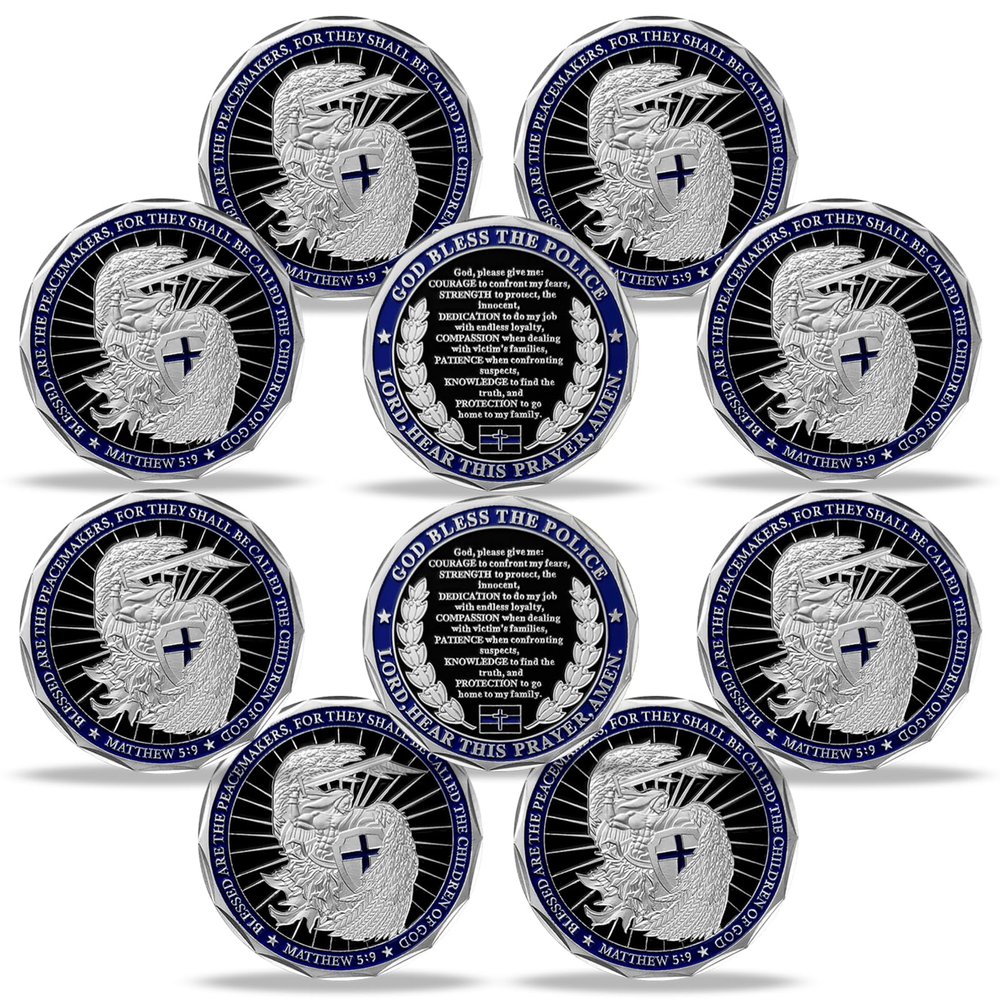 10Pcs Saint Michael Police Officer Challenge Coin God Bless The Law Men Prayer Bulk Gift