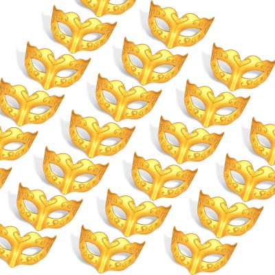 24 Pcs Mini Masks Masquerade Small Masquerade Mask Cake Toppers Decorative Mardi Gras Venetian Party Decoration(Gold)