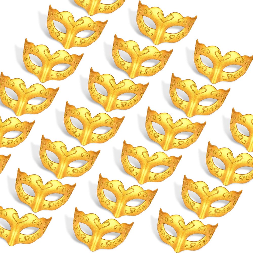 24 Pcs Mini Masks Masquerade Small Masquerade Mask Cake Toppers Decorative Mardi Gras Venetian Party Decoration(Gold)
