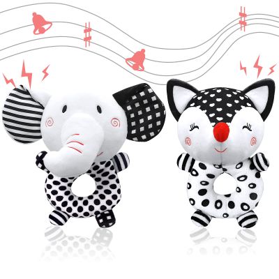 Baby Rattles 0-6 Months Newborn Toys Baby Toys 0-6 Months Rattles for Babies 0-6 Months Infant Toys 0-3 Months, Black & White High Contrast Baby Toys Plush Stuffed Toys for 0 3 6 9 12 Months Girl Boy
