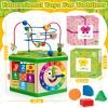 Wooden Activity Cube for 1 Year old, 12-18 Month Boys & Girls, 7-in-1 STEM Montessori Early Developmental Learning Toys for Kids Aged 1-2, Ideal 1st Birthday Gift Toys for Baby, Toddlers (Green) view 2
