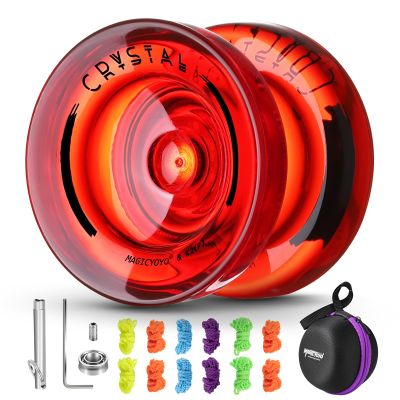 Professional Responsive Yoyo K2 Crystal, Dual Purpose Plastic Yo yo for Kids Beginner, Replacement Unresponsive Bearing for Advanced Yo-yo Players + Removal Tool + 12 Yoyo Strings + Yo Yo BagRed