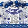 18th Birthday Decorations for Boys and Girls Blue Silver, Happy 18th Birthday Decorations Banner Birthday Balloons Number 18 Tablecloth Fringe Curtains Hanging Swirls, 18 Years Old Bday Party Supplies view 1