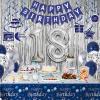 18th Birthday Decorations for Boys and Girls Blue Silver, Happy 18th Birthday Decorations Banner Birthday Balloons Number 18 Tablecloth Fringe Curtains Hanging Swirls, 18 Years Old Bday Party Supplies view 3