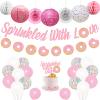 Donut Baby Shower Decorations for Girl, Baby Sprinkle Decorations Sprinkled with Love Banner, Pink Lantern Donut Balloons Honeycomb Balls Kids Birthday Party Backdrop view 1