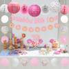 Donut Baby Shower Decorations for Girl, Baby Sprinkle Decorations Sprinkled with Love Banner, Pink Lantern Donut Balloons Honeycomb Balls Kids Birthday Party Backdrop view 2