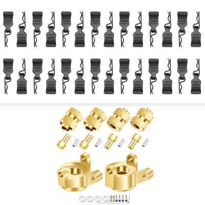 HobbyPark SCX24 Body Clips, SCX24 Brass Steering Knuckles and Brass Extended 7mm Wheel Hex Hubs Adapters