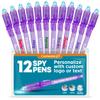 CUSTOMIZE123 Personalized Invisible Disappearing Ink Pen Marker, Custom Secret Spy Message Writer with UV Light, Fun Activity for Kids Party Favors Gifts and Stock Stuffers, 12 Pack, Purple view 1