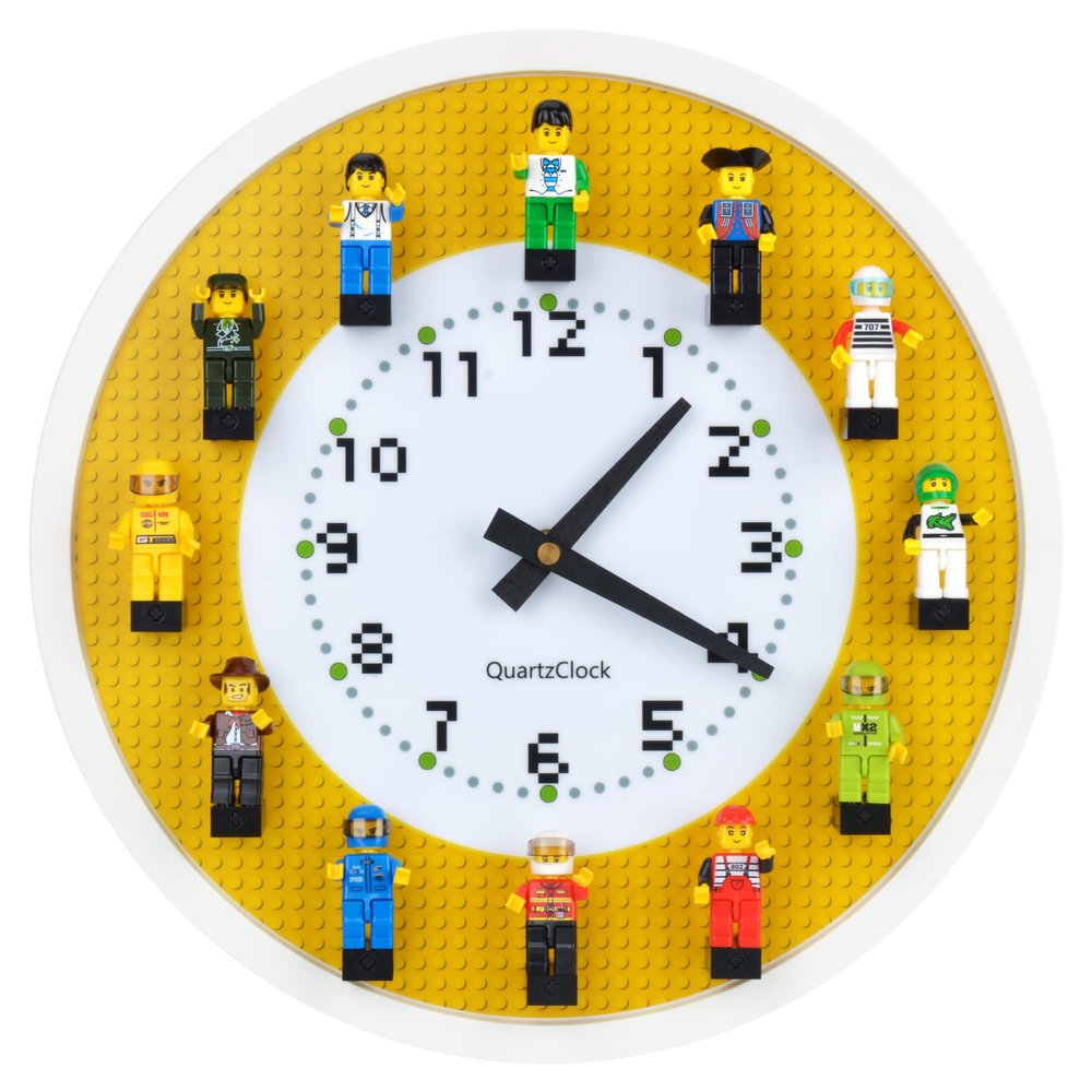 Yanscian Wall Clock with Minifigures Silent Non-Ticking Display Case Frame Building Block DIY Wall Decor for Kids Room Bedrooms (24 Minifigures Included)