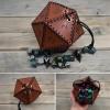 Taivoze Leather D20 Dice Bag, Polyhedral Dice Pouch Portable Drawstring Bag for RPG,Game,DND Dice Bag, Brown view 4