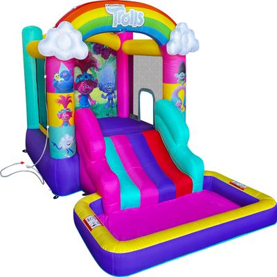 Funormous Trolls Bounce House with Slide & Ball Pit  Indoor/Outdoor Inflatable Play Castle with Heavy-Duty Air Blower for Kids Ages 38
