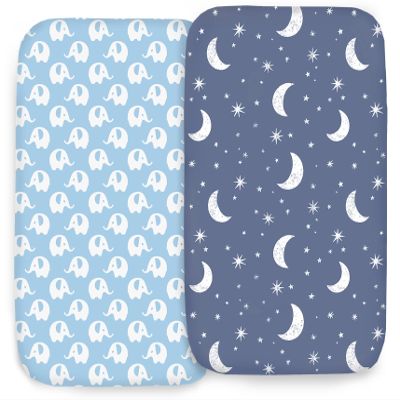 100% Organic Cotton 2 Pk Bedside Sleeper Bassinet Fitted Mattress Sheets for Mika Micky, Baby Delight, Ronbei, Chicco, KoolerThings, Cloud Baby, AMKE, Angelbliss, Maxi-COSI, Arm's Reach and More. Boy