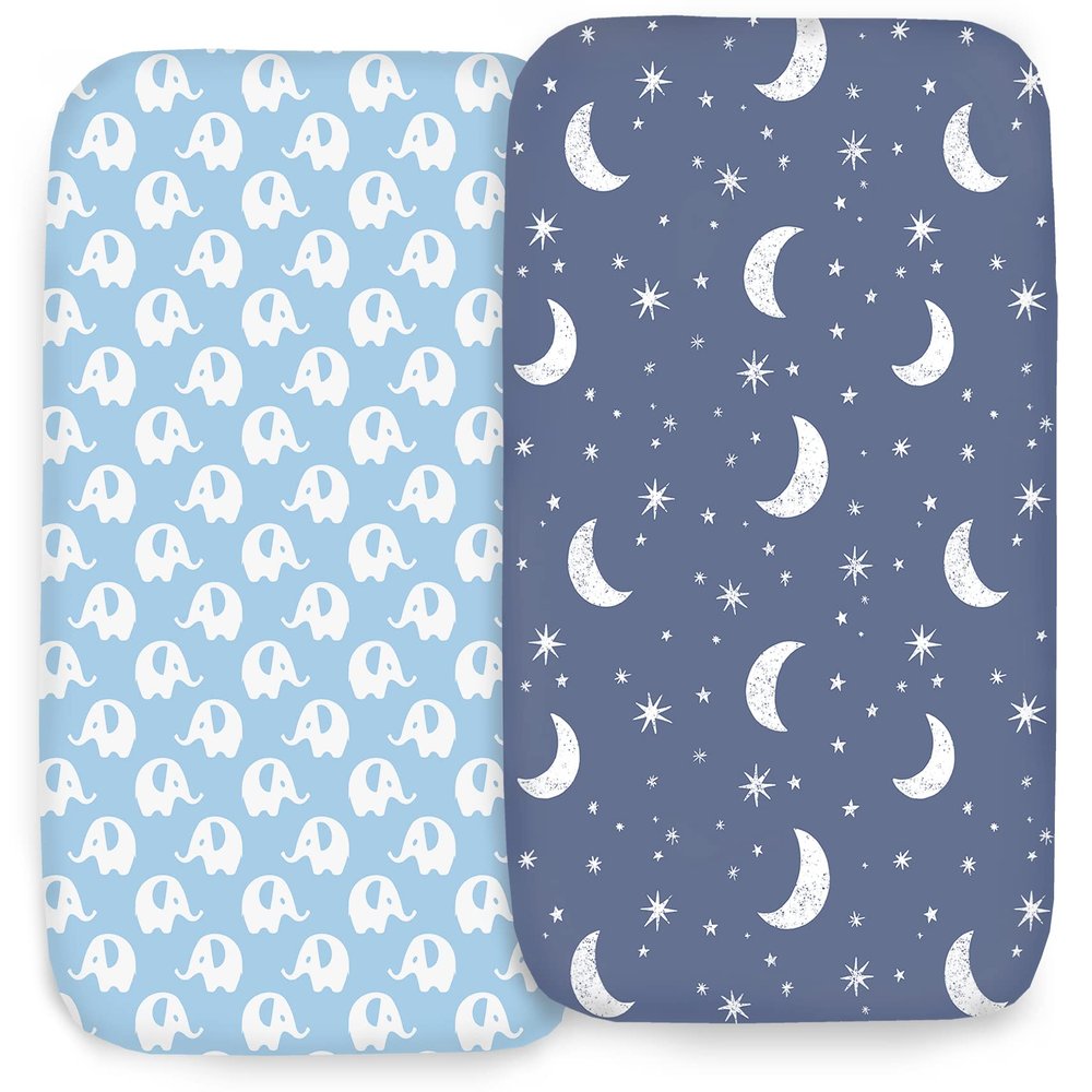 100% Organic Cotton 2 Pk Bedside Sleeper Bassinet Fitted Mattress Sheets for Mika Micky, Baby Delight, Ronbei, Chicco, KoolerThings, Cloud Baby, AMKE, Angelbliss, Maxi-COSI, Arm's Reach and More. Boy