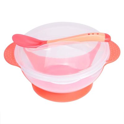 Agatige Suction Bowls for Baby, Children Slip Resistant Feeding Bowls with Sensing Spoon Cover for Home(Pink)
