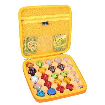 Tourmate Toy Organizer Storage Case Compatible for Bakugan Figures, BakuCores, Armored Alliance, Geogan Rising, Mini Toys Holder Bakugons Box for 25pcs with Accessories Mesh Pocket (Box Only, Orange)