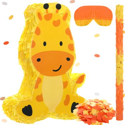 Sratte Piata Bundle with a Blindfold and Bat (16 x 12 x 3 Inches), Cute Animal Piata for Birthday Party Toys Decoration for Animal Theme Birthday Party Game Supplies Photo Prop(Giraffe)