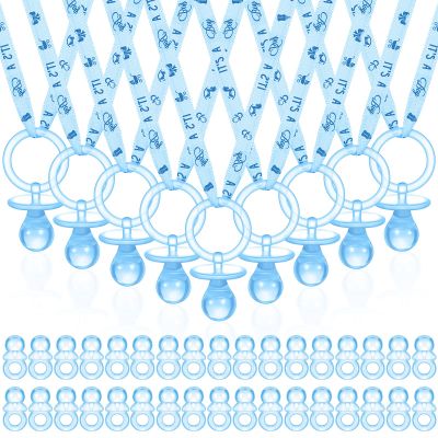 74 Pieces Baby Shower Pacifiers 24 Necklace Acrylic Plastic Pacifiers Baby Shower Game 50 Mini Plastic Charm Bulk for Party Decorations Games Table Scatter(Blue)
