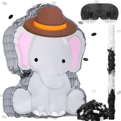 Sratte Piata Bundle with a Blindfold and Bat (16 x 12 x 3 Inches), Cute Animal Piata for Birthday Party Toys Decoration for Animal Theme Birthday Party Game Supplies Photo Prop(Elephant)