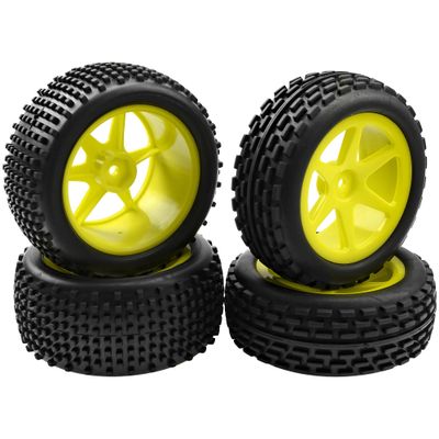 4Pcs HIRCQOO OD 88mm/3.46" Front Rear Rubber Tire Tyre & Plastic Wheel Rims 12mm Hex Compatible with Redcat Shockwave HPI HSP ExceedRC Kyosho 1/10 Scale Off Road Buggy (Yellow)