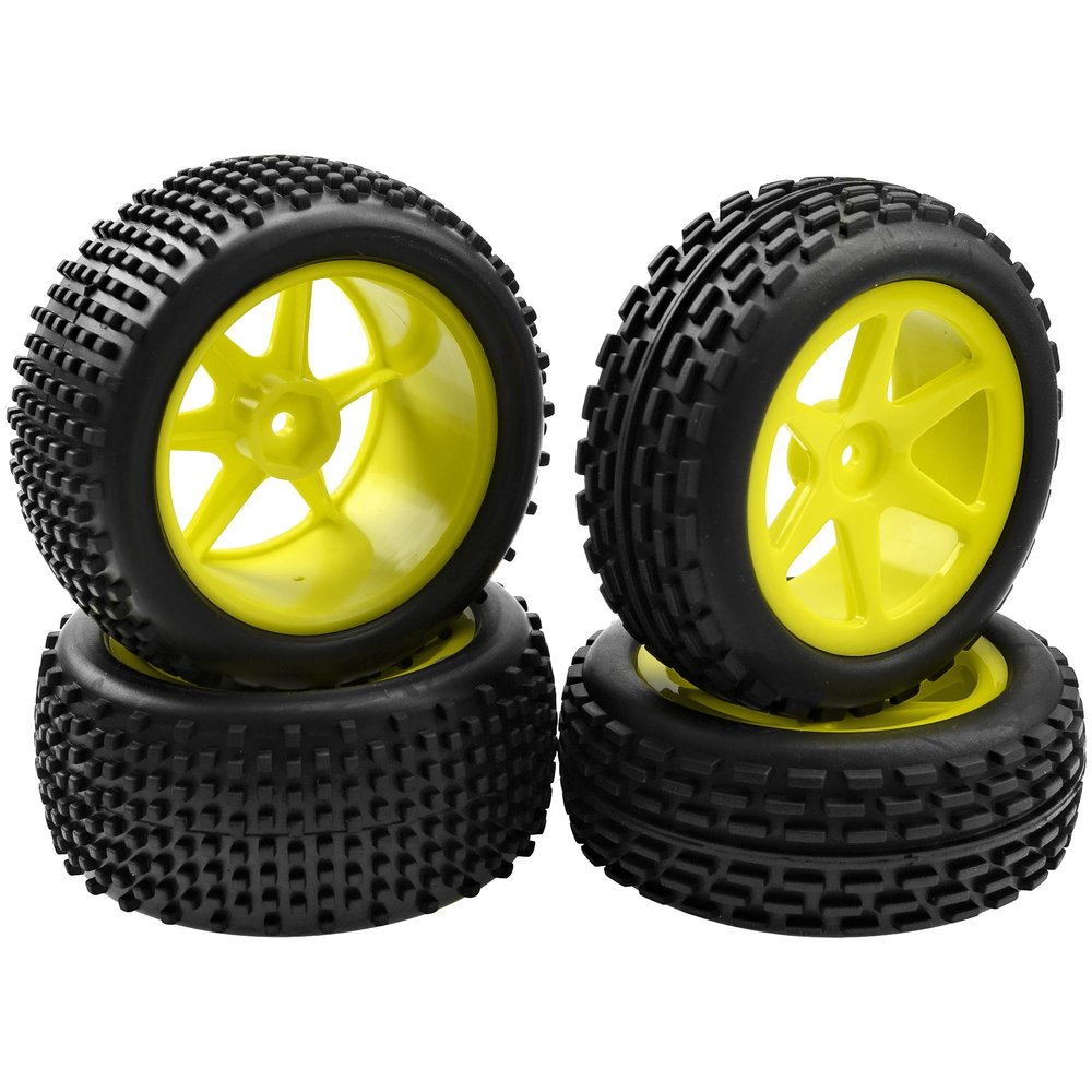 4Pcs HIRCQOO OD 88mm/3.46" Front Rear Rubber Tire Tyre & Plastic Wheel Rims 12mm Hex Compatible with Redcat Shockwave HPI HSP ExceedRC Kyosho 1/10 Scale Off Road Buggy (Yellow)