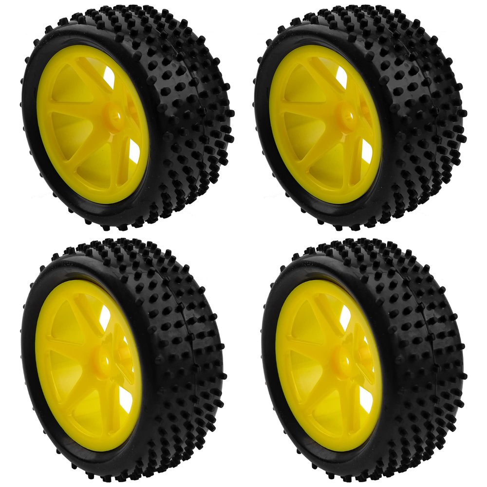 HIRCQOO 12mm Hex Plastic Wheel Rims & OD 88mm/3.46" Rubber Tire Front Rear Tyre Compatible with Redcat HPI HSP ExceedRC Kyosho Losi 1/10 Scale Off Road Buggy (Yellow)