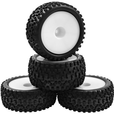 4Pack HIRCQOO OD 88mm/3.46" Front and Rear Rubber Tire Tyre & Plastic Wheel Rims 12mm Hex Hub Compatible with Redcat HPI HSP ExceedRC Kyosho Losi 1/10 Scale Off Road Buggy (White)
